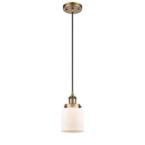 Bell 1-Light Brushed Brass Shaded Pendant Light with Matte White Glass Shade