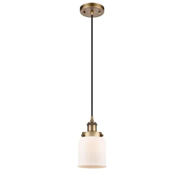 Innovations Bell 1-Light Brushed Brass Shaded Pendant Light with Matte White Glass Shade