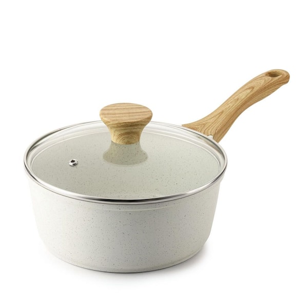 1.5 qt. White Aluminum Nonstick Sauce Pan with Swiss Granite Coating, Lid and Stay-cool Handle