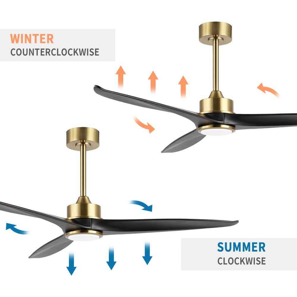 52-Inch Black and Gold Modern Ceiling Fan with LED Light and Remote