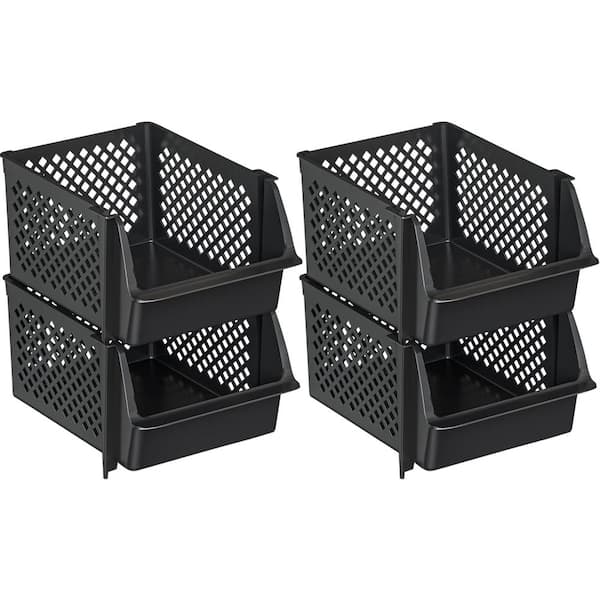 Unbranded 19 qt. Plastic Stackable Storage Bins for Pantry in Black (4-Pack)
