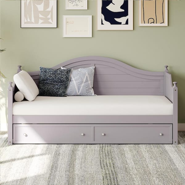 Harper & Bright Designs Classic Light Gray Twin Size Wood Daybed with 2-Storage Drawers