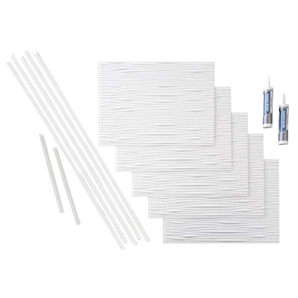 Fasade Waves 18 in. x 24 in. Matte White Vinyl Decorative Wall Tile Backsplash 15 sq. ft. Kit