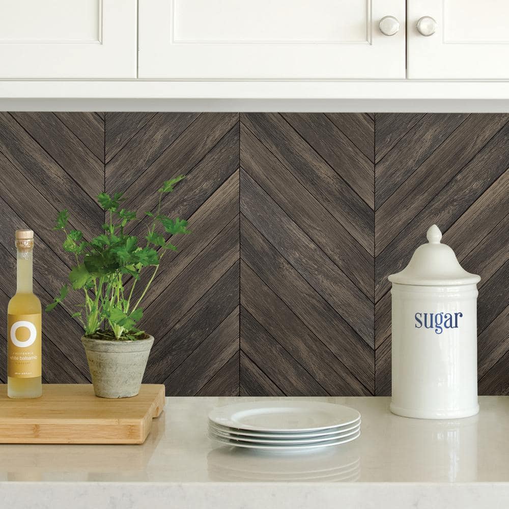 Wildwood Walnut Herringbone Peel and Stick Wallpaper