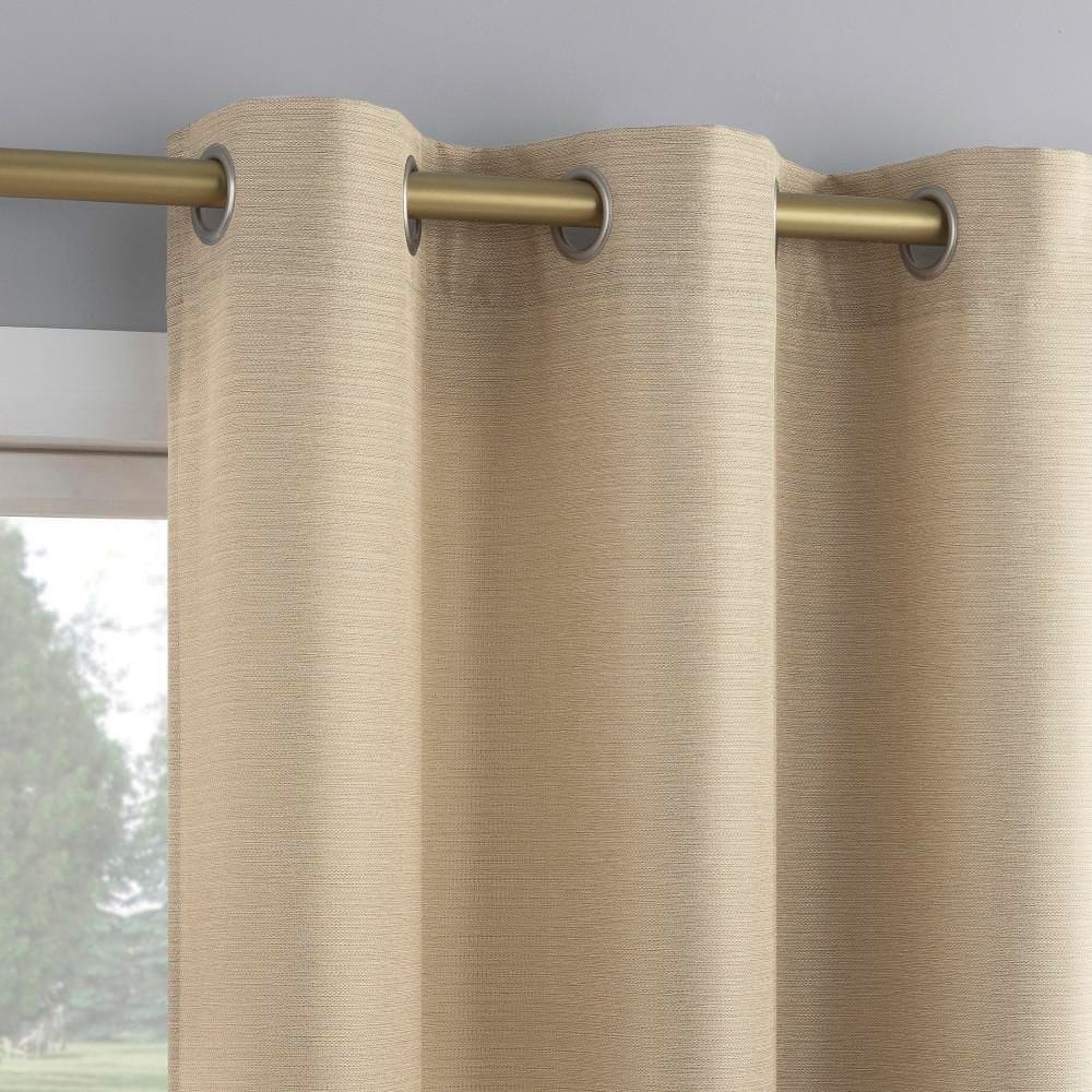 Sun Zero Landon Textured Taupe Faux Linen 40 in. W x 63 in. L
