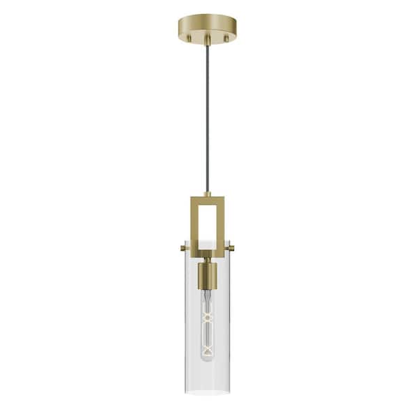 Houston 60-Watt 1 Light Light Antique Brass Shaded Pendant Light with Clear Glass Shade