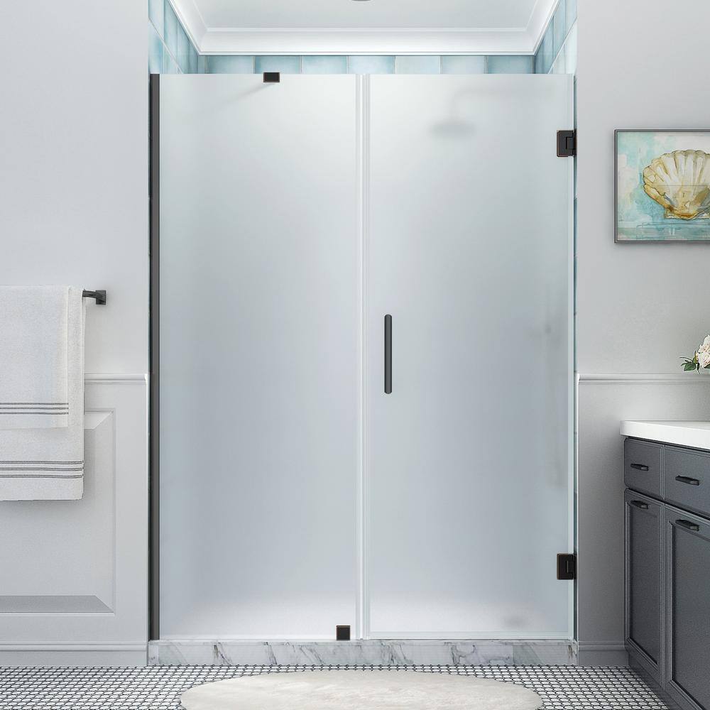 Belmore XL Frameless Hinged Shower Door with Frosted Glass and Oil Rubbed Bronze Finish