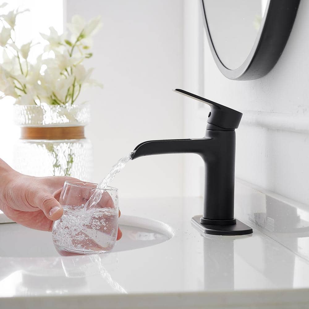 Matte Black Waterfall Single Handle Bathroom Faucet