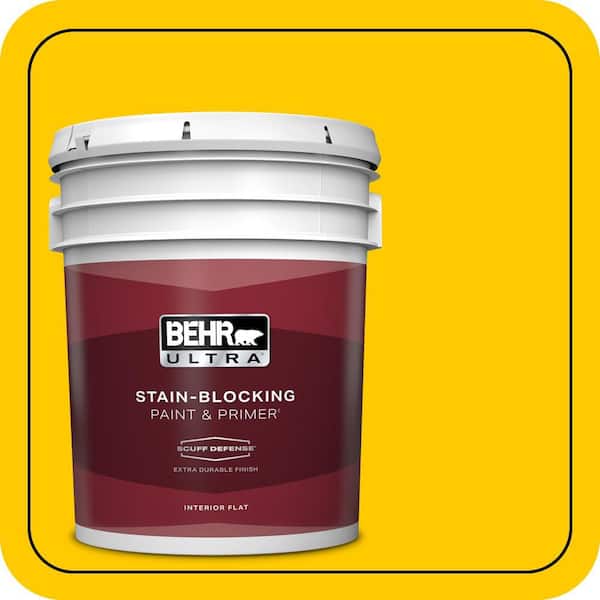 BEHR ULTRA 5 gal. #370B-7 Yellow Flash Extra Durable Flat Interior Paint & Primer