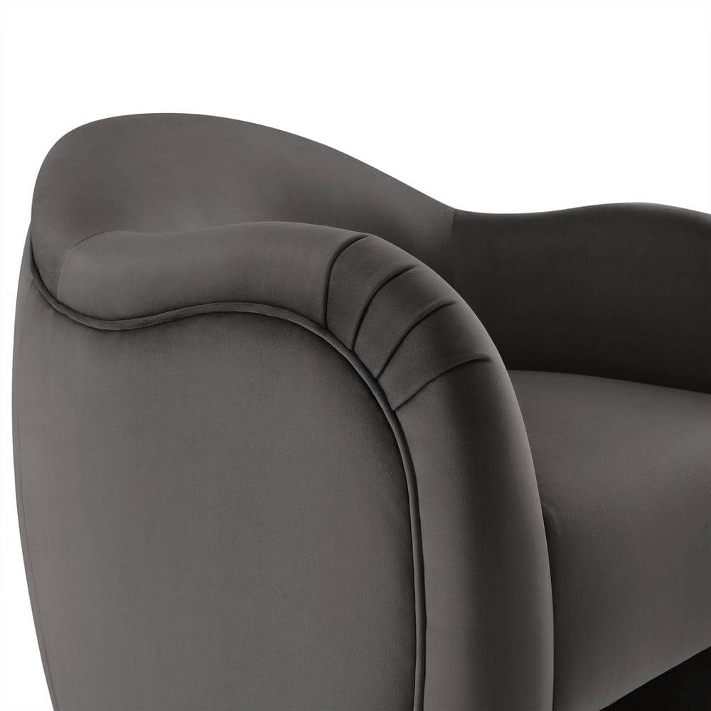 Storm Gray Velvet Barrel Swivel Accent Chair with Wood Frame