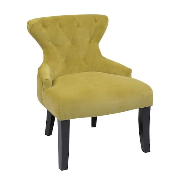 OSP Home Furnishings Curves Basil Velvet Fabric Hour Glass Accent Chair with Espresso Legs