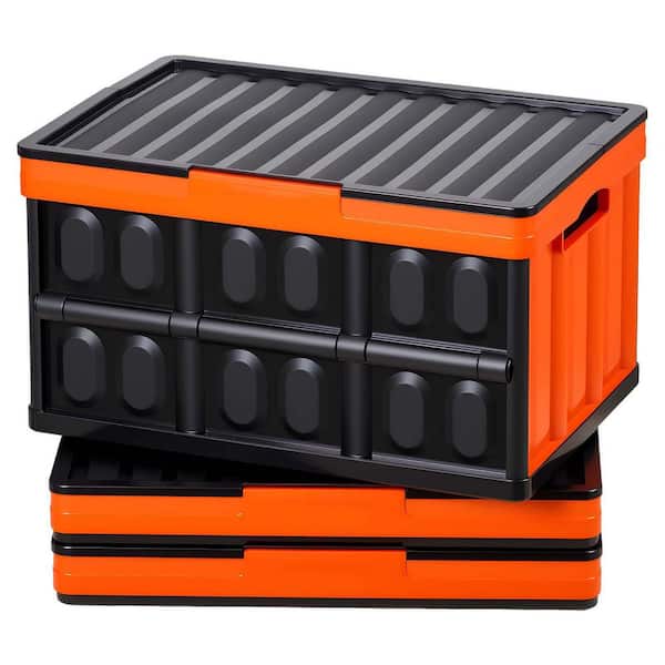 Plastic Collapsible Storage Bins with Lids, 45L, Stackable Folding Storage Crates with Handles, Holds 44 lbs Per Bin