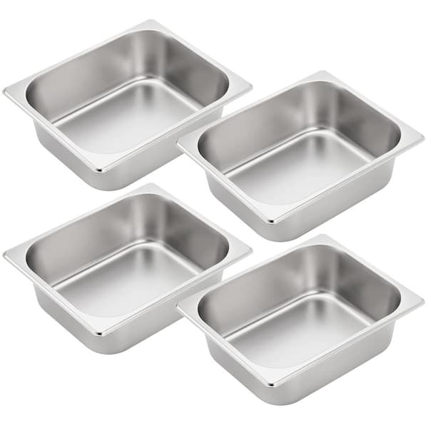 4-Pack 1/2 Size 6.3 qt. Silver Stainless Steel Steam Table Pan with Deep Breading Tray, Buffet Server Chafing Dishes