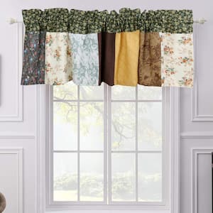 Farmhouse Country Vintage Floral Patchwork Warm Rich Brown Olive Mustard Yellow Rod Pocket Window Valance