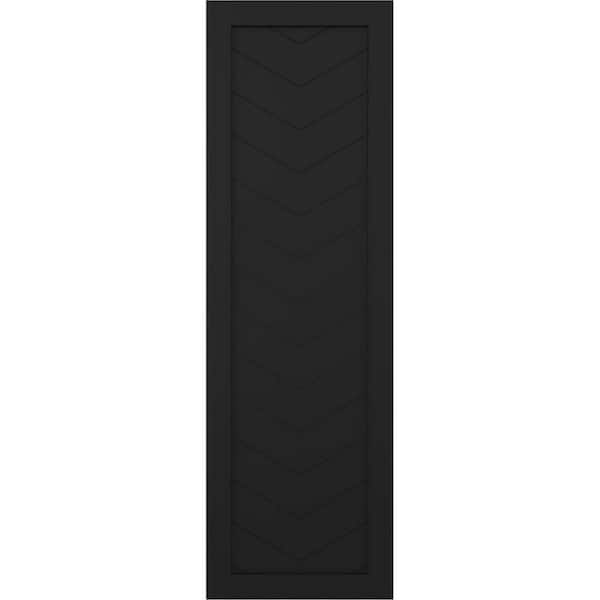 Ekena Millwork 15 in. x 44 in. True Fit PVC Single Panel Chevron Modern Style Fixed Mount Board and Batten Shutters Pair in Black