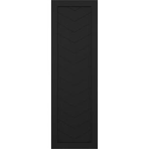 15 in. x 59 in. True Fit PVC Single Panel Chevron Modern Style Fixed Mount Board and Batten Shutters Pair in Black