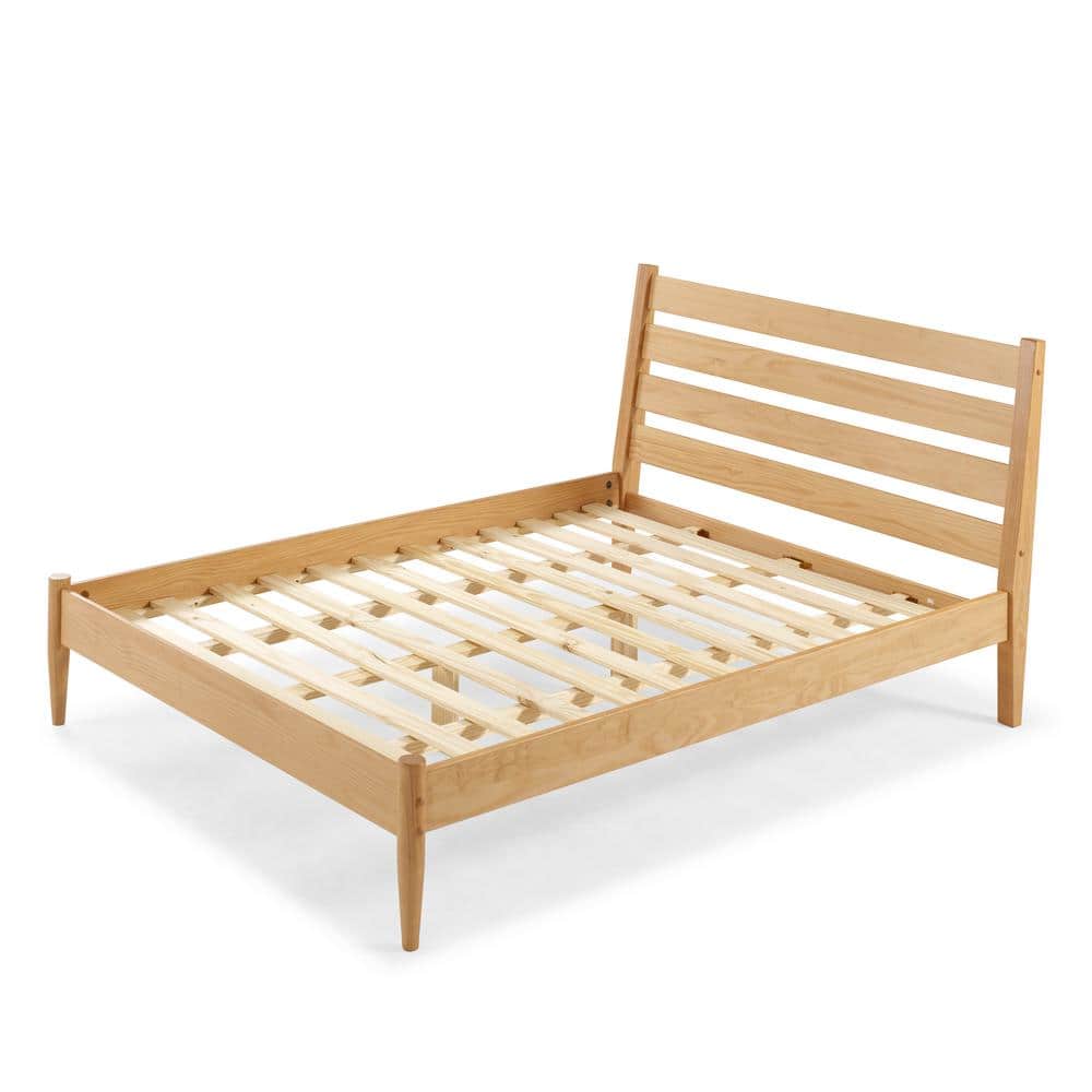 Scandinavian Oak Queen Platform Bed with Slatted Headboard