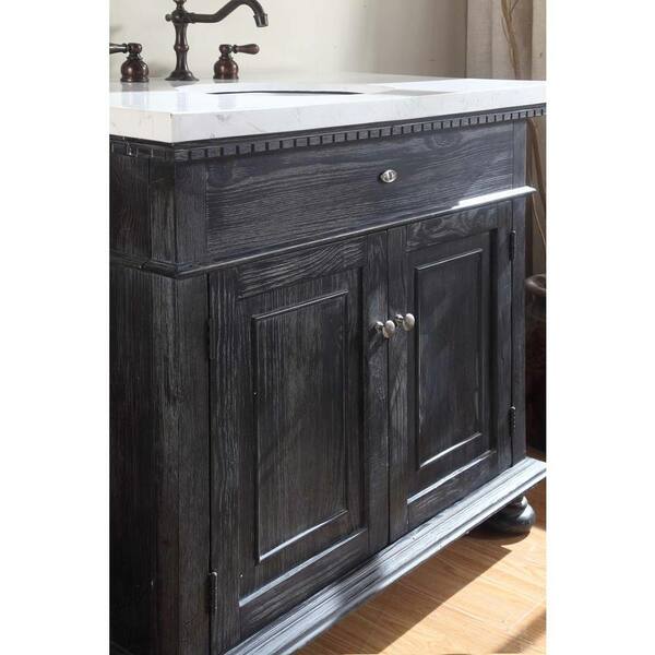 Crawford & Burke Lincoln 35 in. W x 21 in. D Vanity in Black with Marble Vanity Top in White with White Basin
