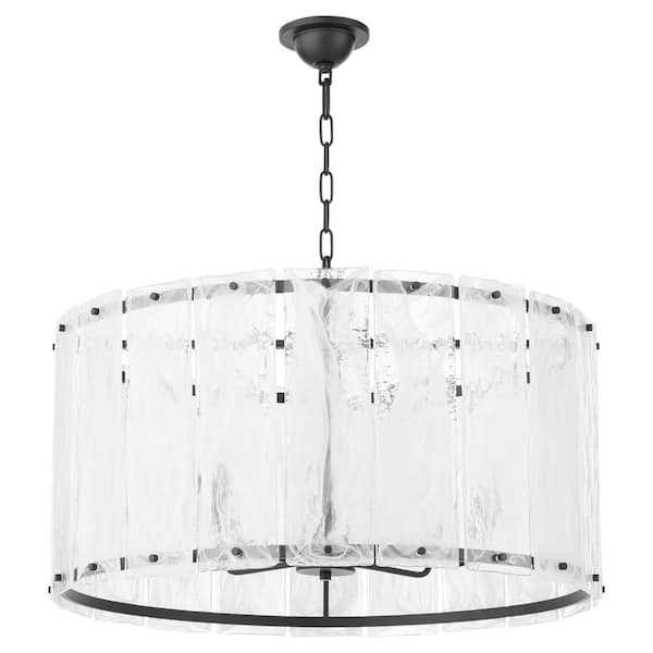 Prestige 60-Watt 8-Light Matte Black Pendant Light with a Clear Alabaster Glass Shade, No Bulb included