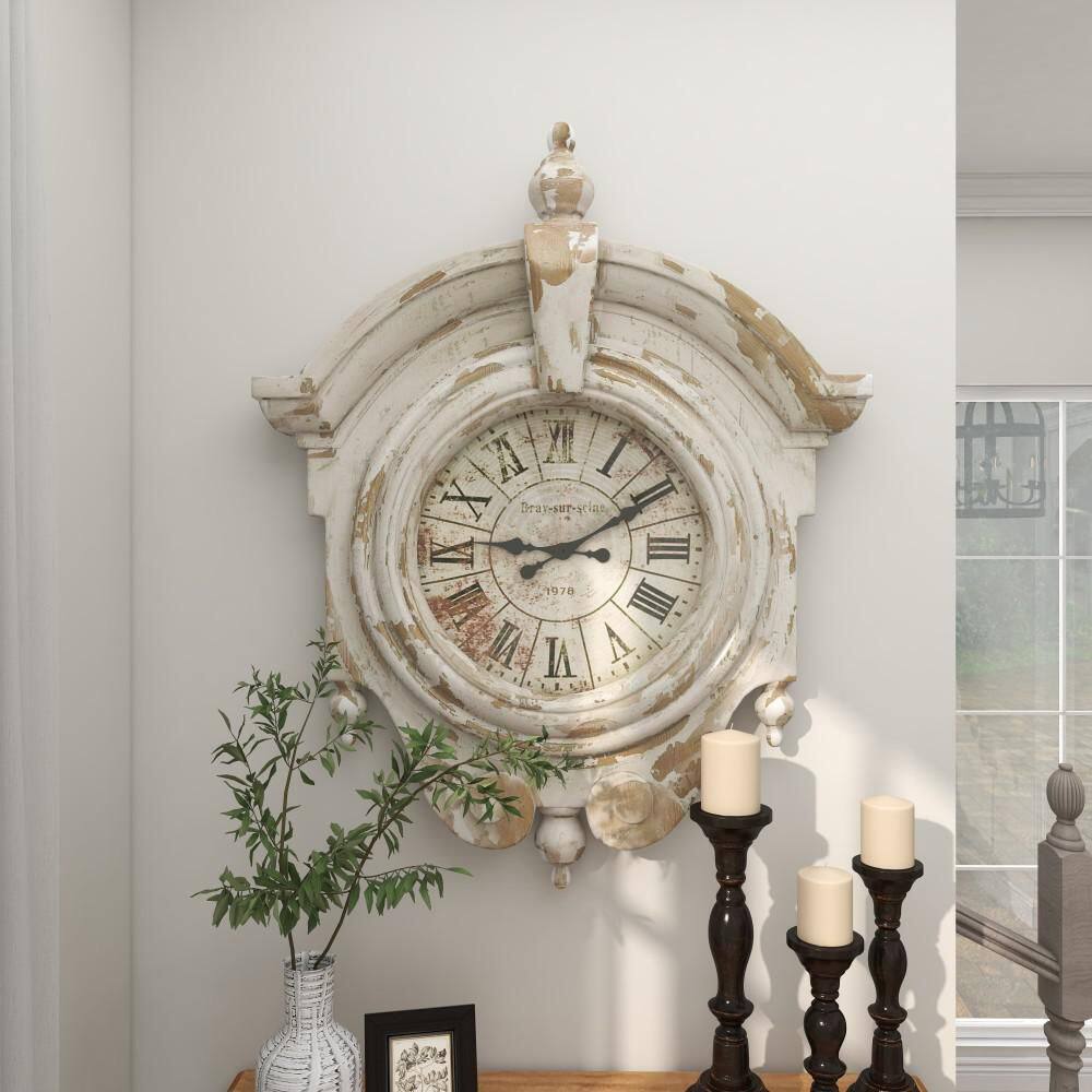 Vintage Brown and White Distressed Fiberglass Wall Clock