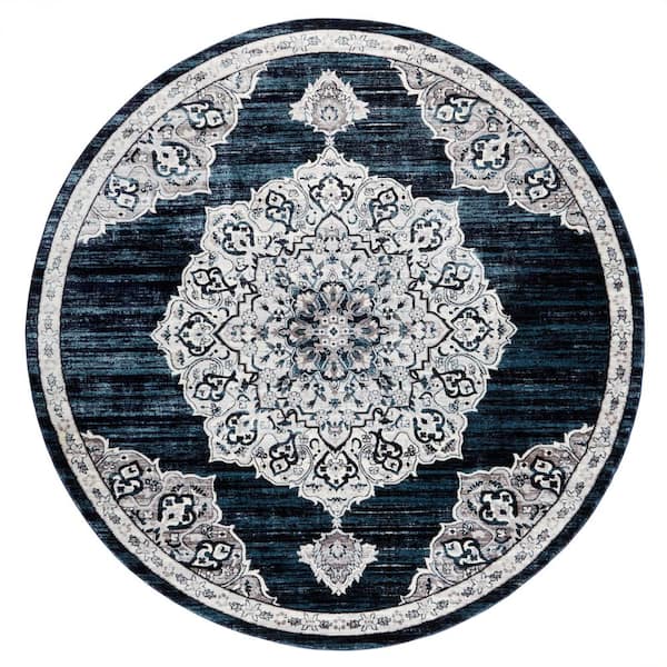Home Dynamix Bazaar Royal Navy Blue 5 ft. Medallion Round Area Rug
