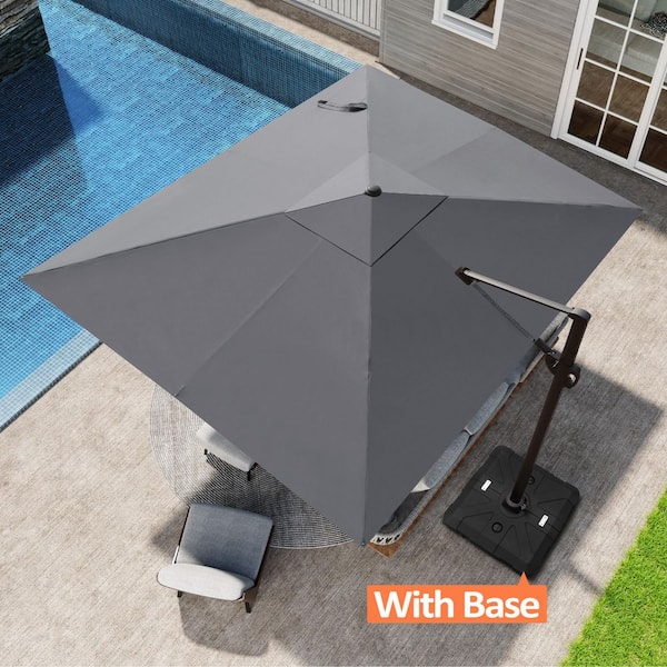 9 ft. x 11 ft. Heavy-Duty Aluminum Cantilever Offset Patio Umbrella in Dark Gray with 360° Rotation and Base
