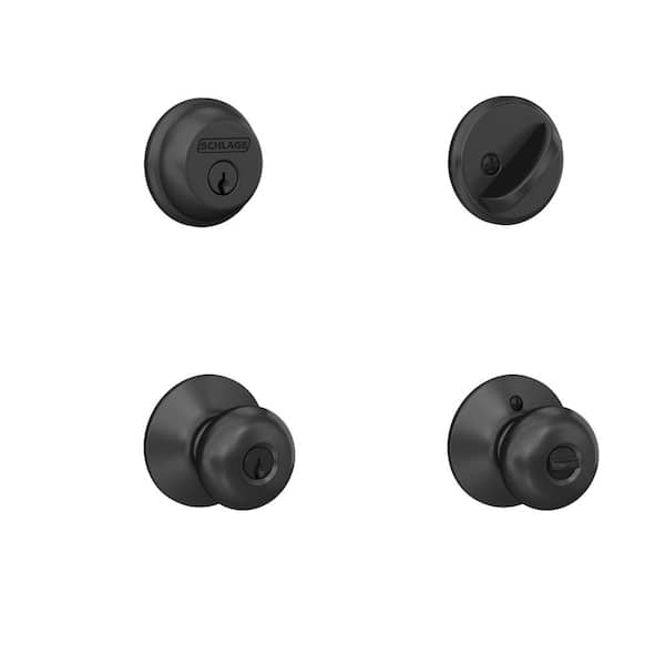 Schlage Plymouth Matte Black Single Cylinder Deadbolt and Keyed Entry Door Knob Combo Pack