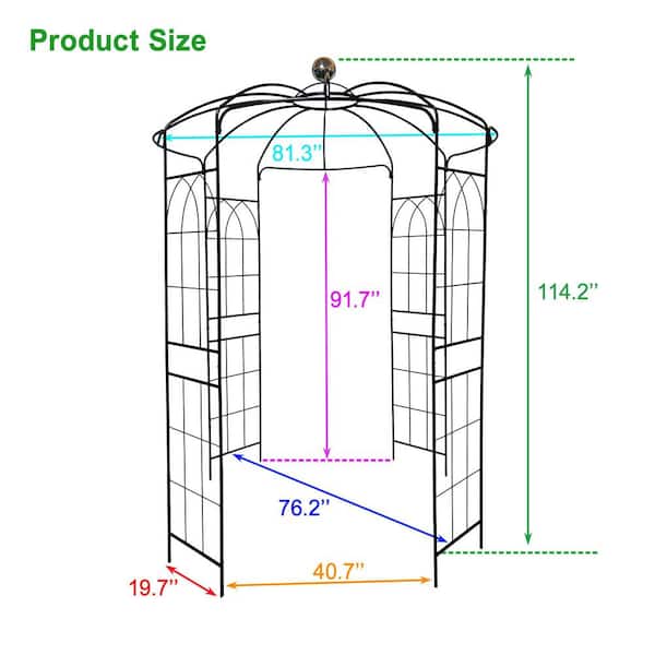 Unbranded - 81.3 x 114.2 in. Garden Trellis, Birdcage Shape Pergola Pavilion, Metal Garden Arch Iron Garden Arbors Gazebo, Black