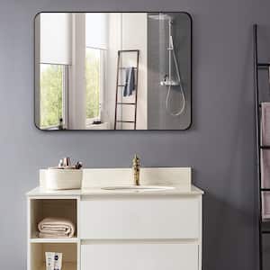 48 in. W x 36 in. H Rectangular Aluminum Alloy Framed Wall Bathroom Vanity Mirror in Black