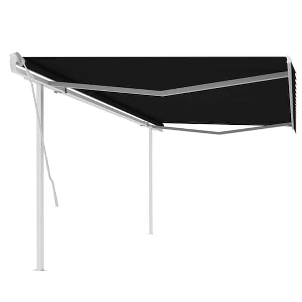 Unbranded 157.5 in. Manual Retractable Awning with Posts (118.1 in. Projection) in Anthracite