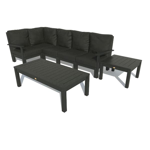 Highwood Bespoke Deep Seating 7-Piece Plastic Outdoor Sectional Set, Conversation Table, Side Table with Cushions