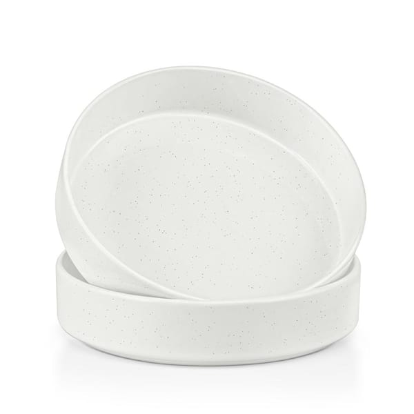 Speckled White Stoneware Pasta Bowls Set of 2, 35 oz, 8 in. Diameter, Deep Serving Bowls for Salad, Cereal, Noodle, Mic