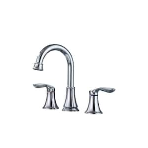 Widespread Surface Mount Double-Handle Bathroom Faucet with Drain Assembly in Brushed Chrome