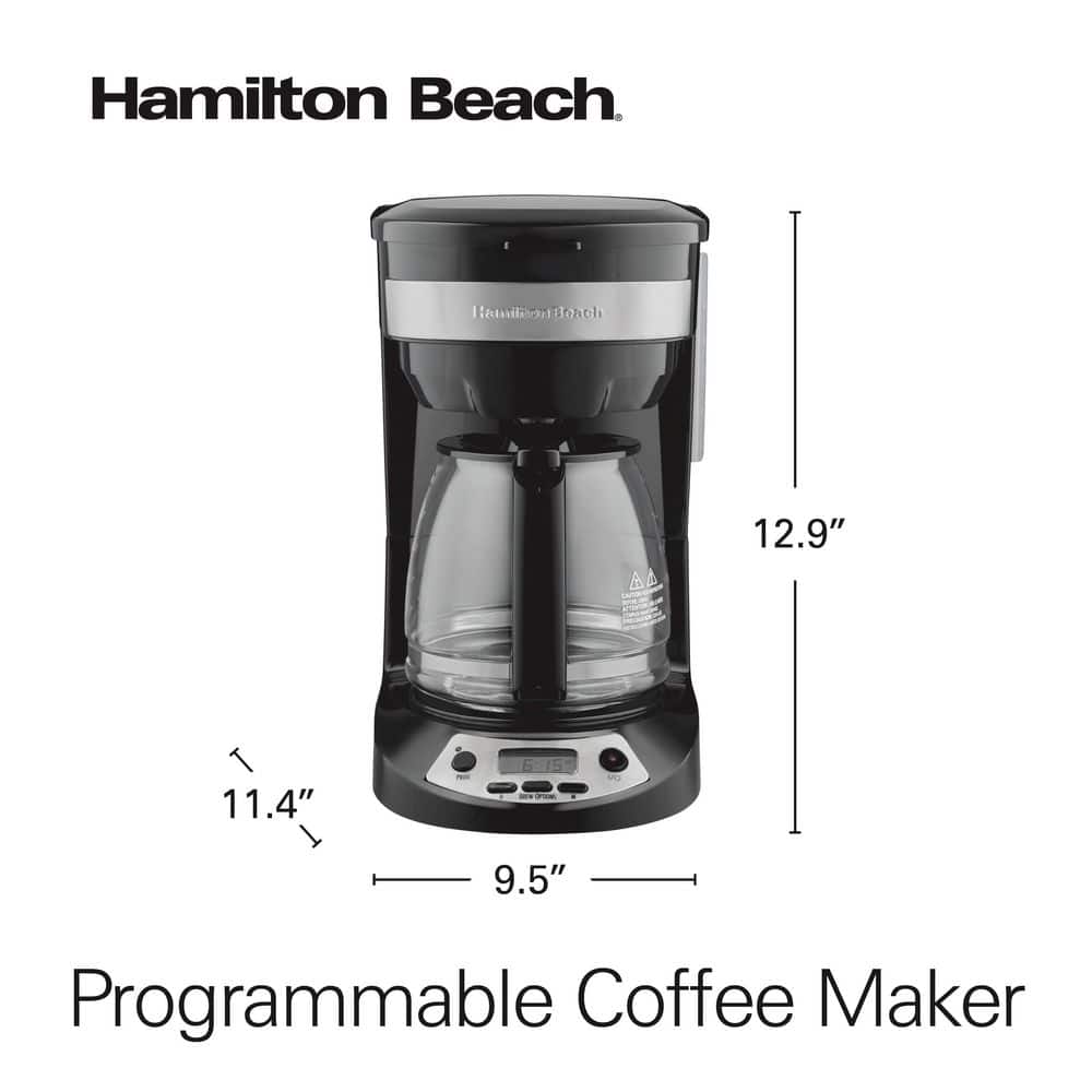 12-Cup Black Stainless Steel Programmable Drip Coffee Maker
