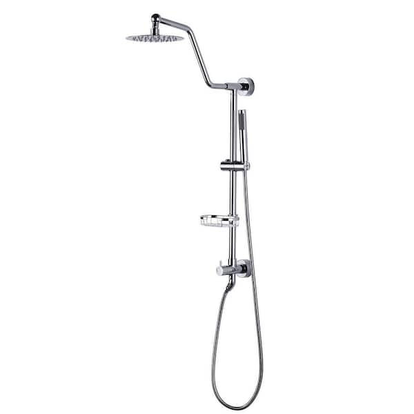 1-Spray 8 in. Round Wall Bar Shower Kit with Fixed Shower Head and Hand Shower in Polished Chrome