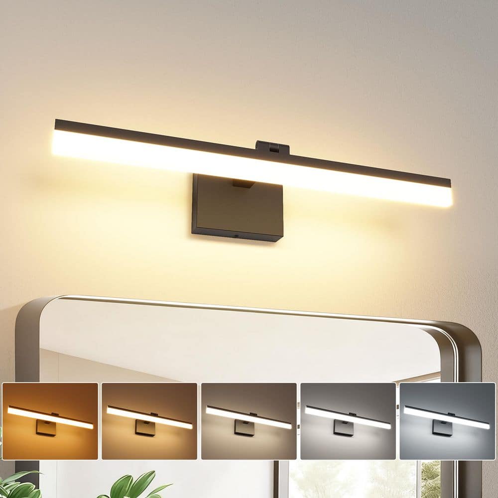 JUSHENG 23.6 in. 1 Light Black Dimmable LED Vanity Light Bar with 5-CCT ...