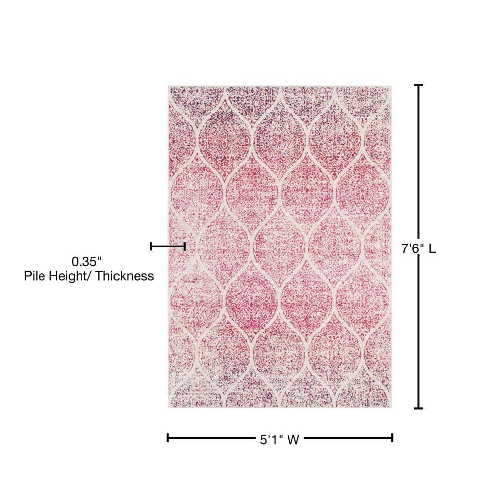 Cream and Fuchsia Reversible Synthetic Area Rug