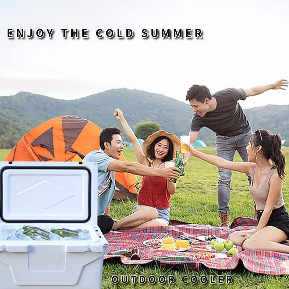 White 65 Qt. Portable Insulated Chest Cooler with Wheels