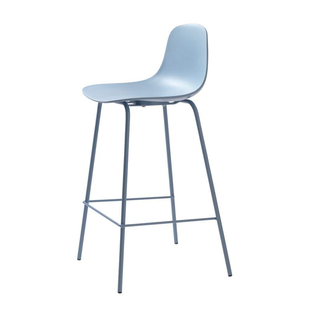 Shelby 26.75 in. Dusty Blue Metal Counter Stool with Plastic PP Seat (Set o