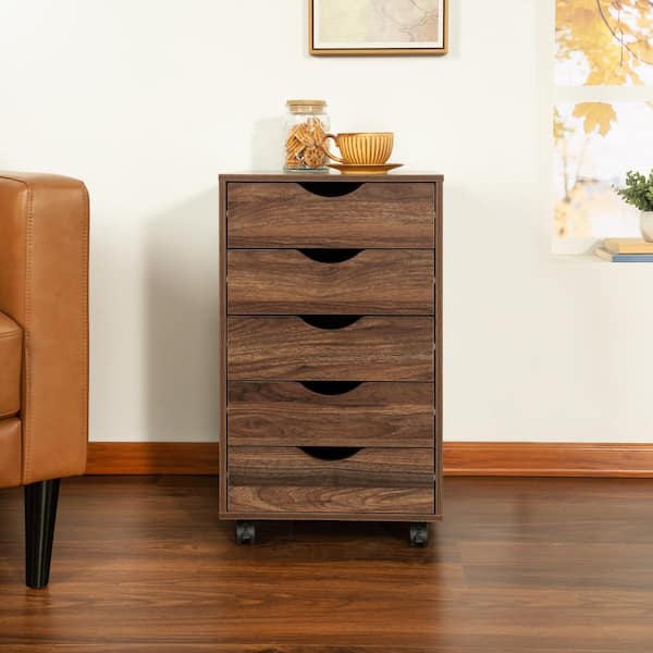 5 Drawers Office File Cabinet by Maykoosh Color Brown Oak