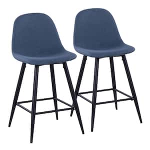Pebble 34.75 in. Blue Fabric and Black Metal High Back Counter Stool (Set of 2)