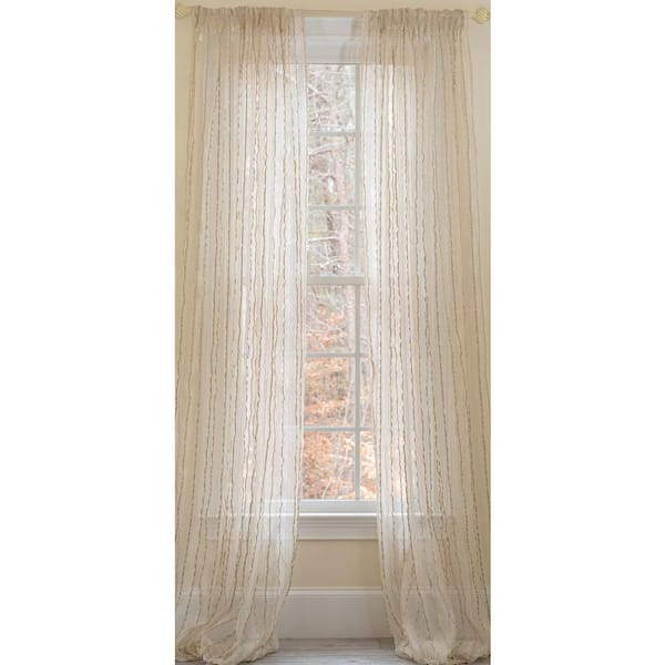 Manor Luxe Gold Striped Rod Pocket Sheer Curtain - 52 in. W x 96 in. L