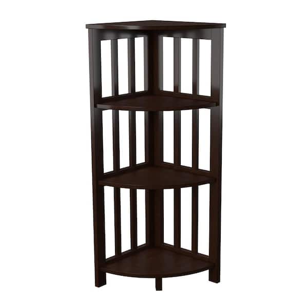 Furniture of America Caddell 41.75 in. H Dark Walnut Wood Corner Shelf