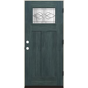 36 in. x 80 in. Left-Hand 1/4 Lite Craftsman Carillon Decorative Glass Denim Fiberglass Prehung Front Door
