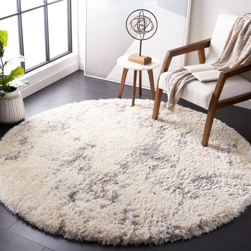 Cloud Shag 7 ft. x 7 ft. Round Ivory/Gray Abstract Distressed Area Rug price history on PriceWatchPro