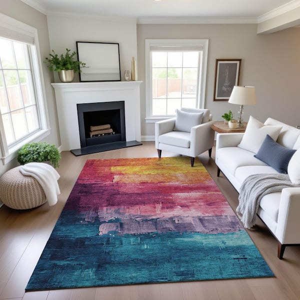 Mayfield Premium Machine Washable Abstract AMF1473 Merlot 3 ft. x 4 ft. Area Rug