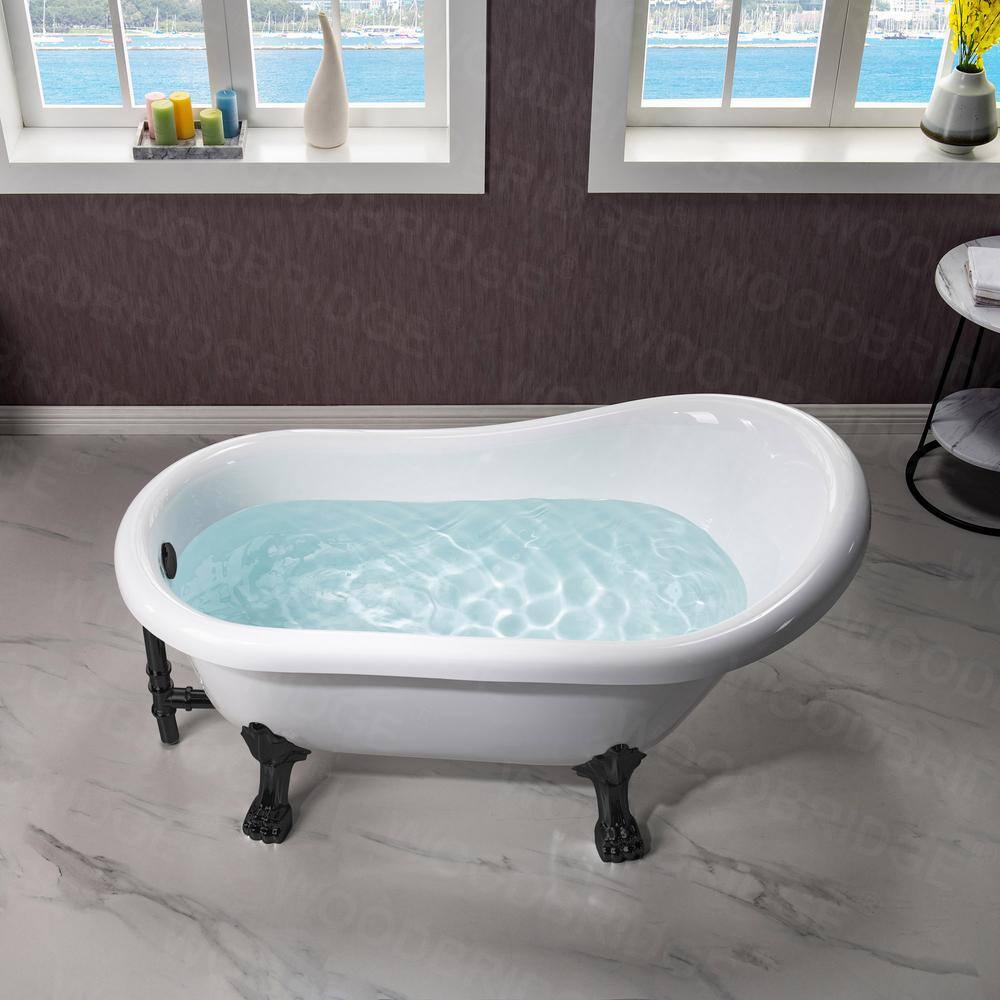 White Acrylic Slipper Clawfoot Bathtub with Matte Black Trim