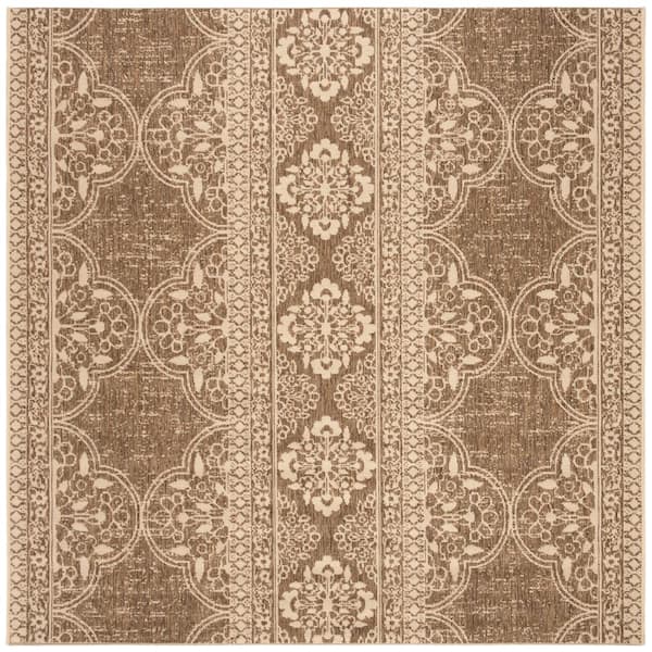 SAFAVIEH Beach House Cream/Beige 4 ft. x 4 ft. Damask Floral Indoor/Outdoor Patio  Square Area Rug