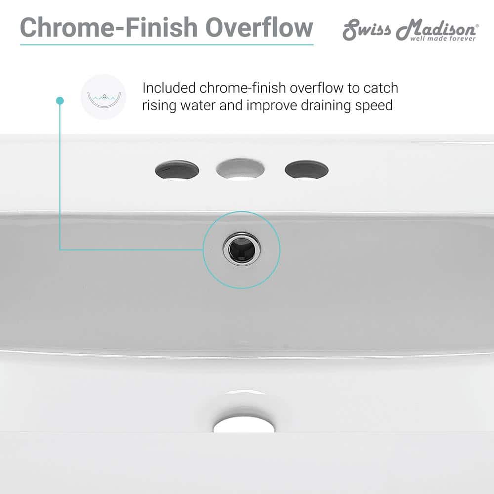 Glossy White Ceramic Vanity Top Sink with Three Faucet Holes