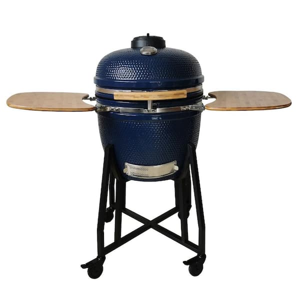 afbetalen versus chirurg Lifesmart 21 in. Kamado Ceramic Charcoal Grill in Blue with Free Cover,  Electric Starter and Pizza Stone SCS-K21B - The Home Depot